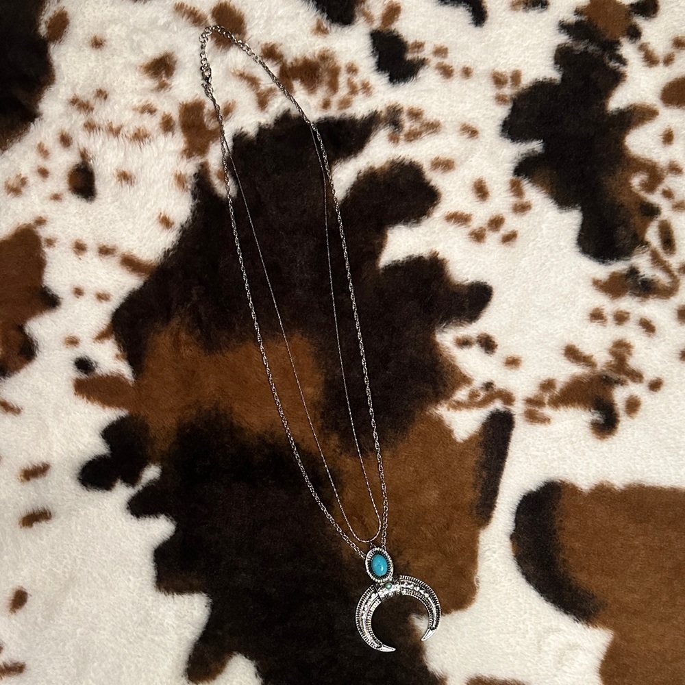 Turquoise and Silver Crescent Necklace